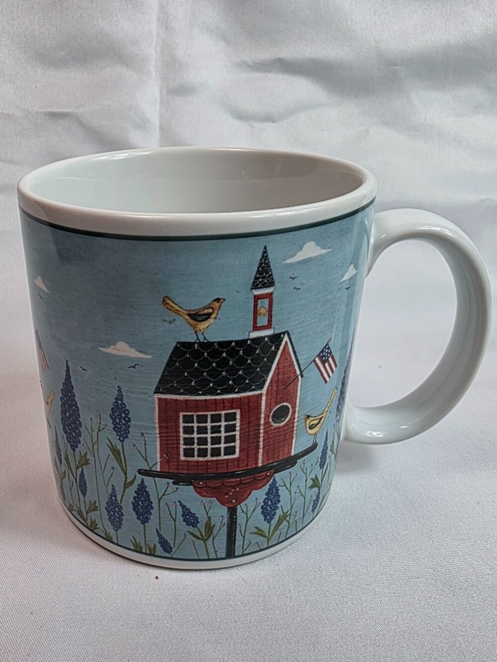 ONE Sakura Birdhouses Mug (Mug A) Blue & White with Birds, Birdhouse & Flowers